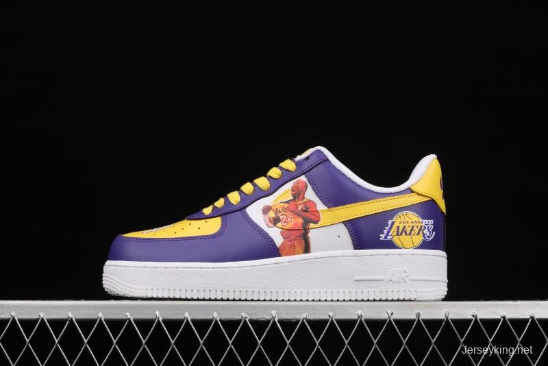 NIKE Air Force 1: 07 co-signed Kobe Bryant Lakers LA white and purple shoes with yellow color low-top casual shoes 315122-118