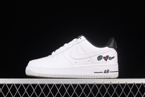 NIKE Air Force 11607 Low Peace Love Swoosh white and black graphic printed low-top casual board shoes DM8148-100