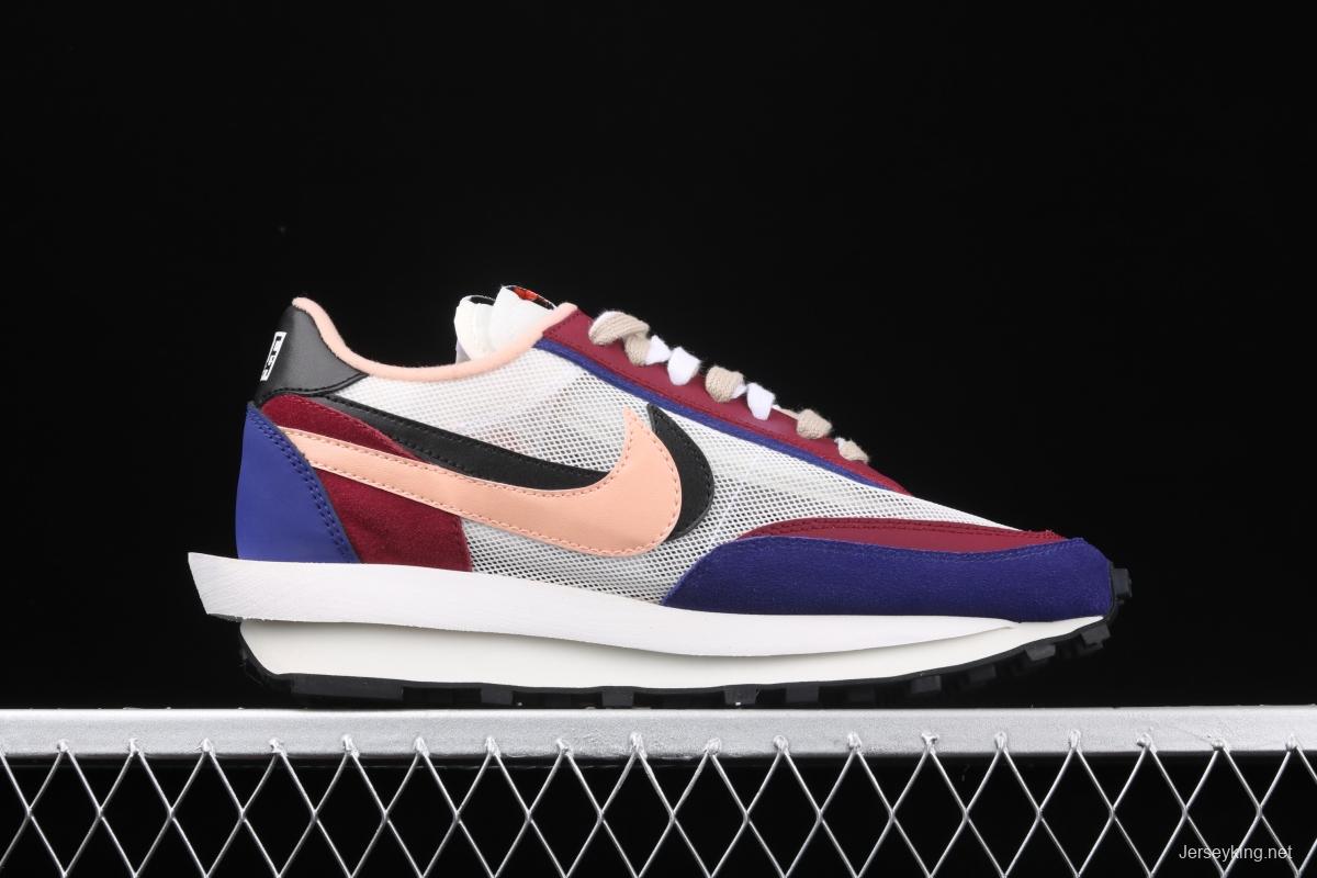 Sacai x NIKE LVD Waffle Daybreak co-signed catwalk style net gauze leather splicing double hook Swoosh running shoes BV0073-700