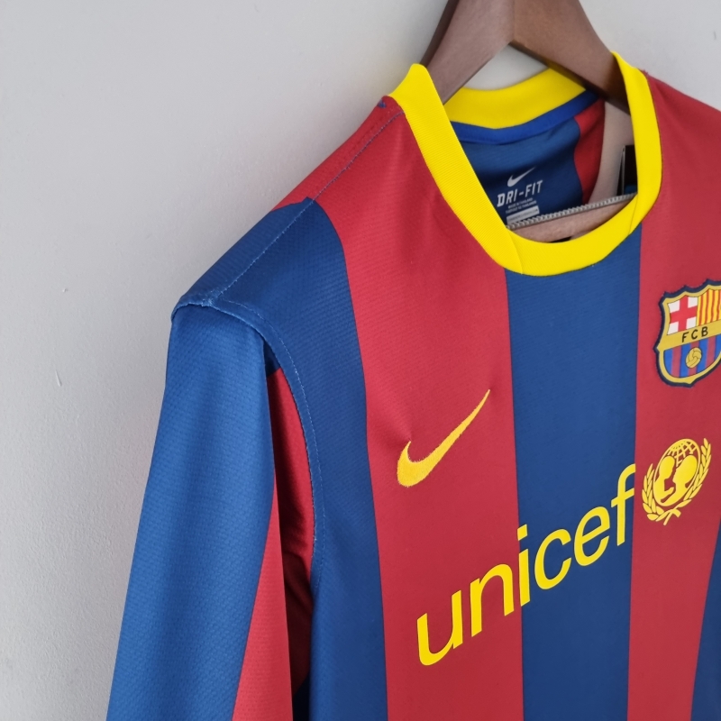 Retro 10/11 Barcelona Long Sleeve Home Soccer Jersey