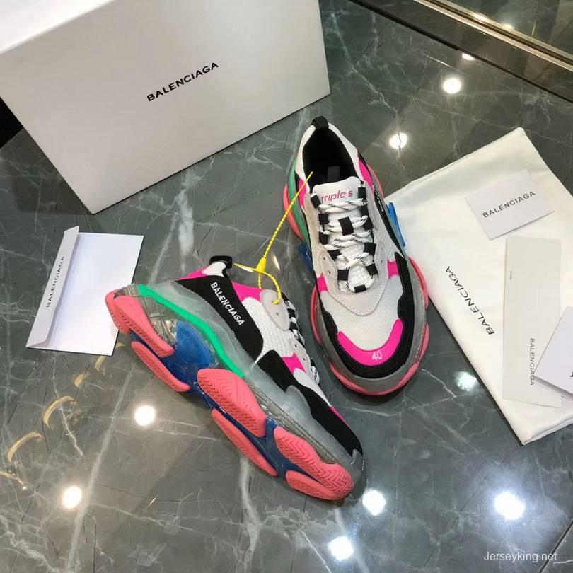 Men/Women Balenciaga Triple S MutiColor Clear Sole Black/Pink Sneaker Item 6380380