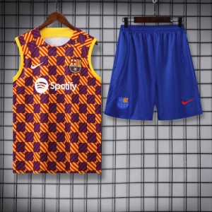 23-24 Barcelona Special Orange Grid Vest Jersey+Shorts