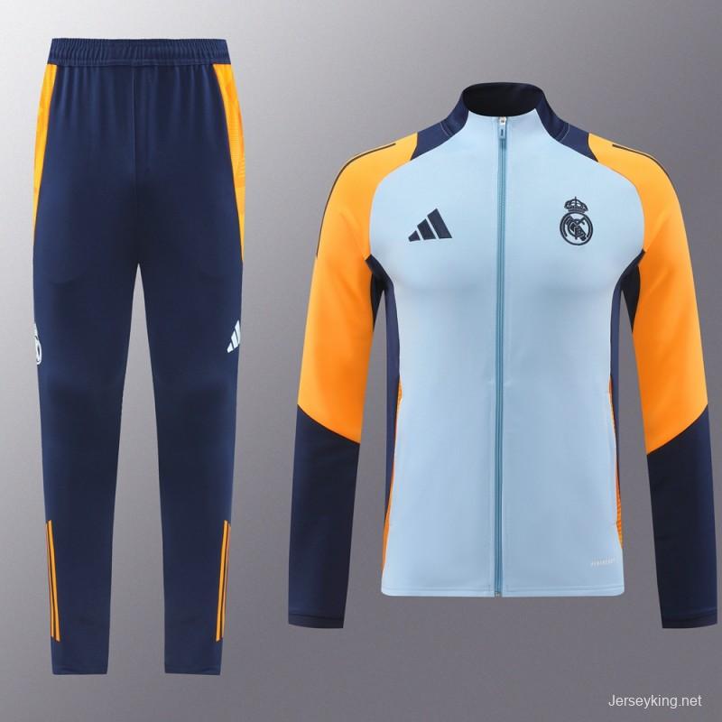 24/25 Real Madrid Light Blue/Yellow Full Zipper Jacket +Long Pants