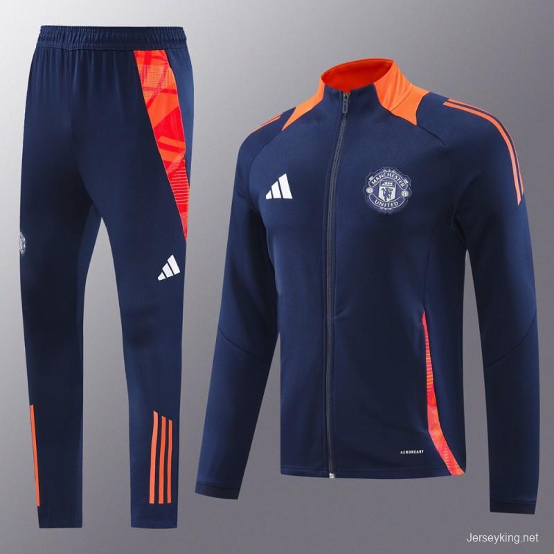 24/25 Manchester United Navy/Orange Full Zipper Jacket +Long Pants