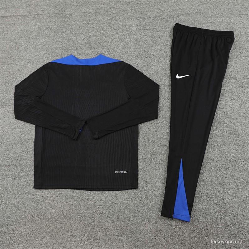 Player Version 2024 France Black Half Zipper Jacket+Long Pants