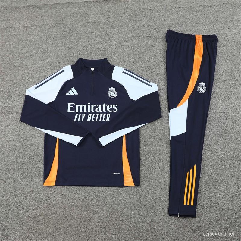 24/25 Real Madrid White/Navy Half Zipper Jacket+Long Pants