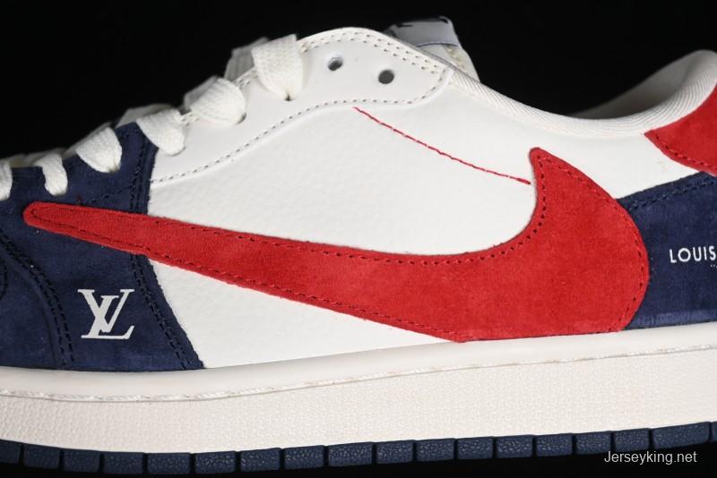Nike Travis Scott x Fragment Design x Jordan Air Jordan 1 Low OG SP AJ1 LV Blue Red Low-top Casual Sneakers - YQ2088-670