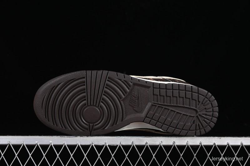 Nike SB Dunk Low LV Collaboration - Checkerboard Brown Monogram White Swoosh Anniversary High-End Custom Low-Top Casual Skate Shoes - SJ2068-255