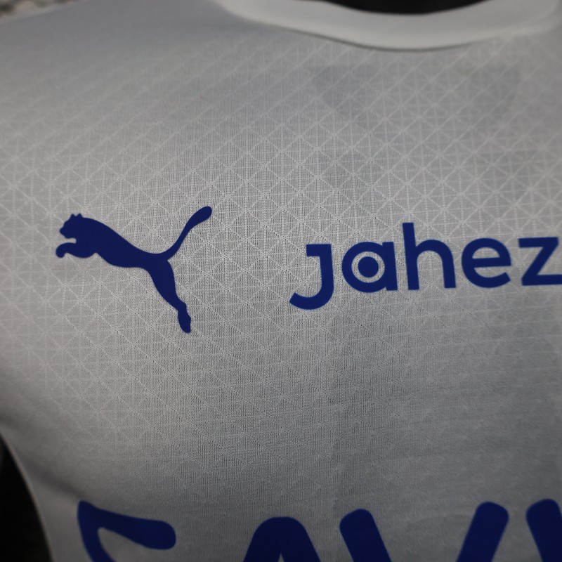 Player Version 25/26 Al-Hilal Away White with Blue Details and SAVVY Games Group Sponsor Jersey
