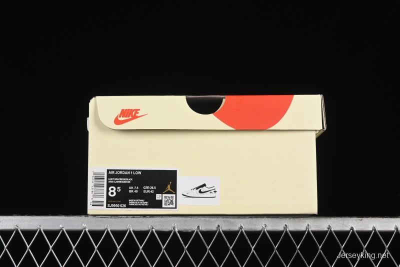 Nike Air Jordan 1 Low Stussy Collaboration - Silver Trim Black Swoosh Retro Basketball Shoes - SJ9950-026