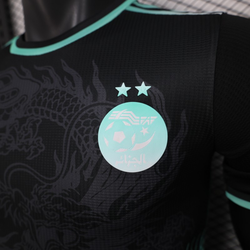 Player Version 2025 Algeria Black with Mint Green Dragon Pattern Jersey