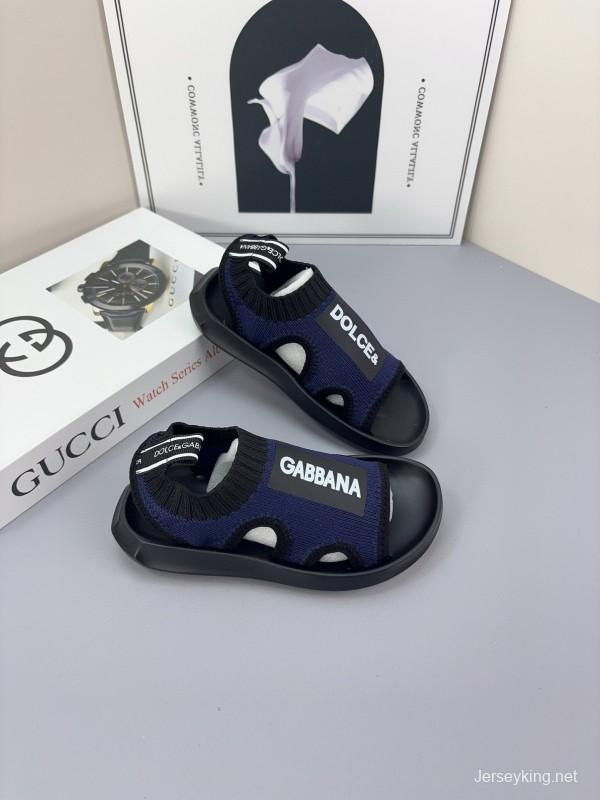 2025 Kids Dolce & Gabbana Pink Black White Knit Sandals