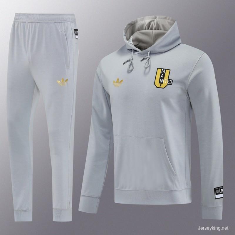 25/26 Manchester United Hooide Grey Full Zipper Jacket + Long Pants