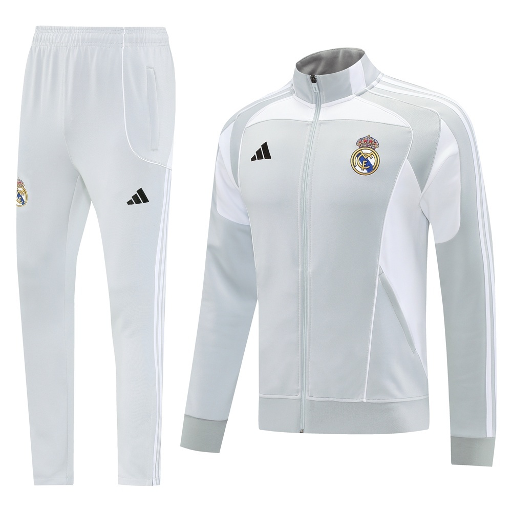 25/26 Real Madrid Grey Full Zipper Jacket + Long Pants