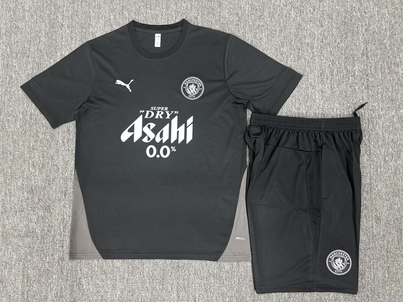 25/26 Kids Manchester City Black Short Sleeve+Soccer Shorts