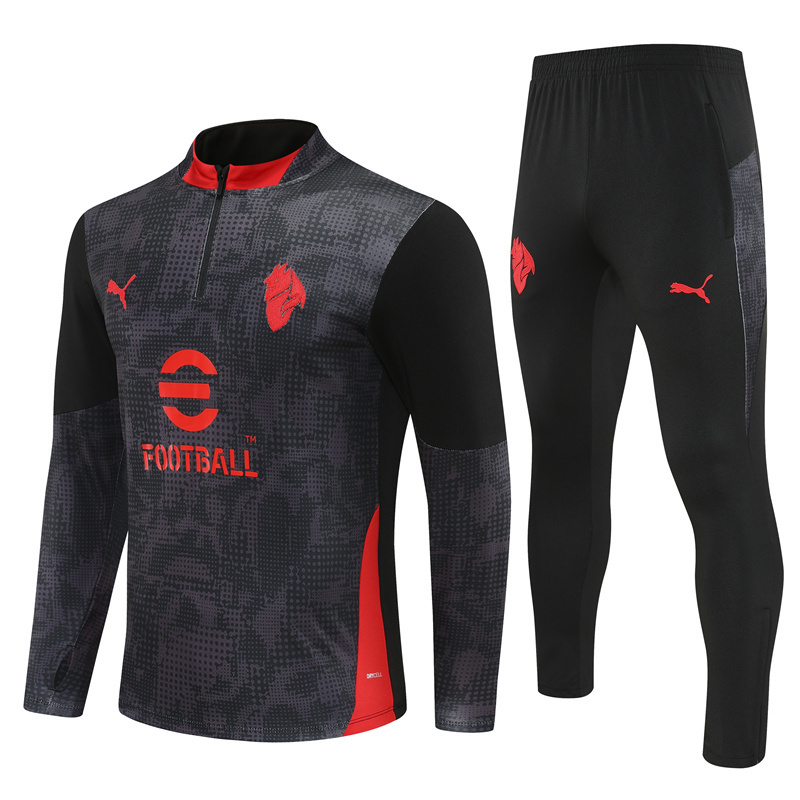 25/26 AC Milan Black Camouflage Half Zipper Jacket+Long Pants