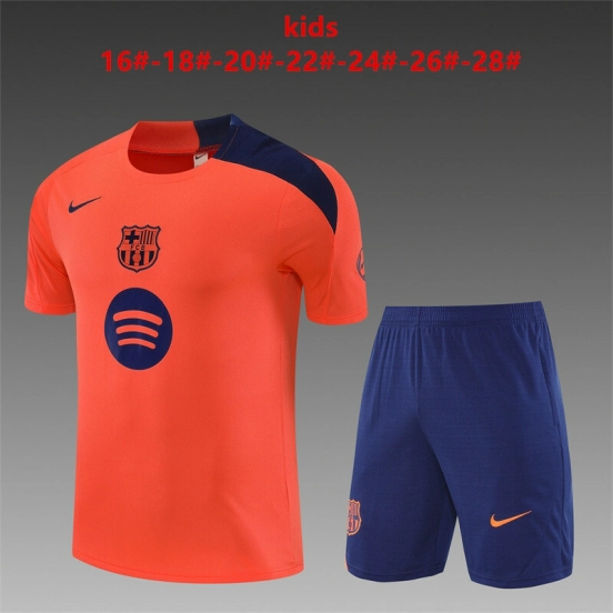 25/26 Kids Barcelona Orange T90 Short Sleeve Jersey+Shorts