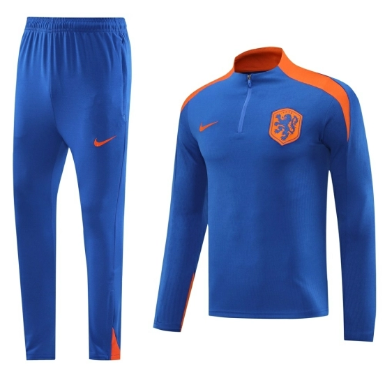 2025 Netherlands Blue Half Zipper Jacket+Long Pants