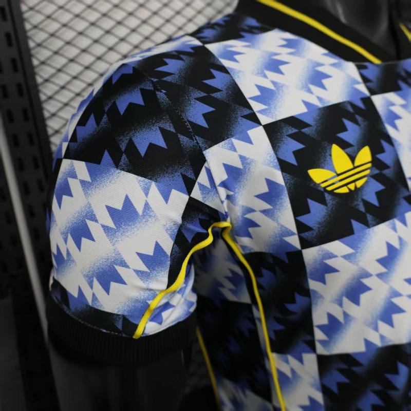 25/26 Player Version  Manchester United Blue and Black with Checkerboard Houndstooth Pattern Jersey