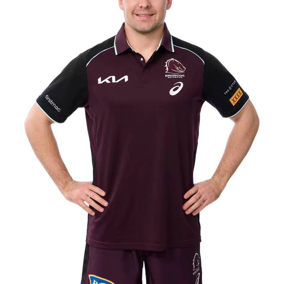 25/26 Brisbane Broncos Maroon with Black Sleeves Polo Shirt