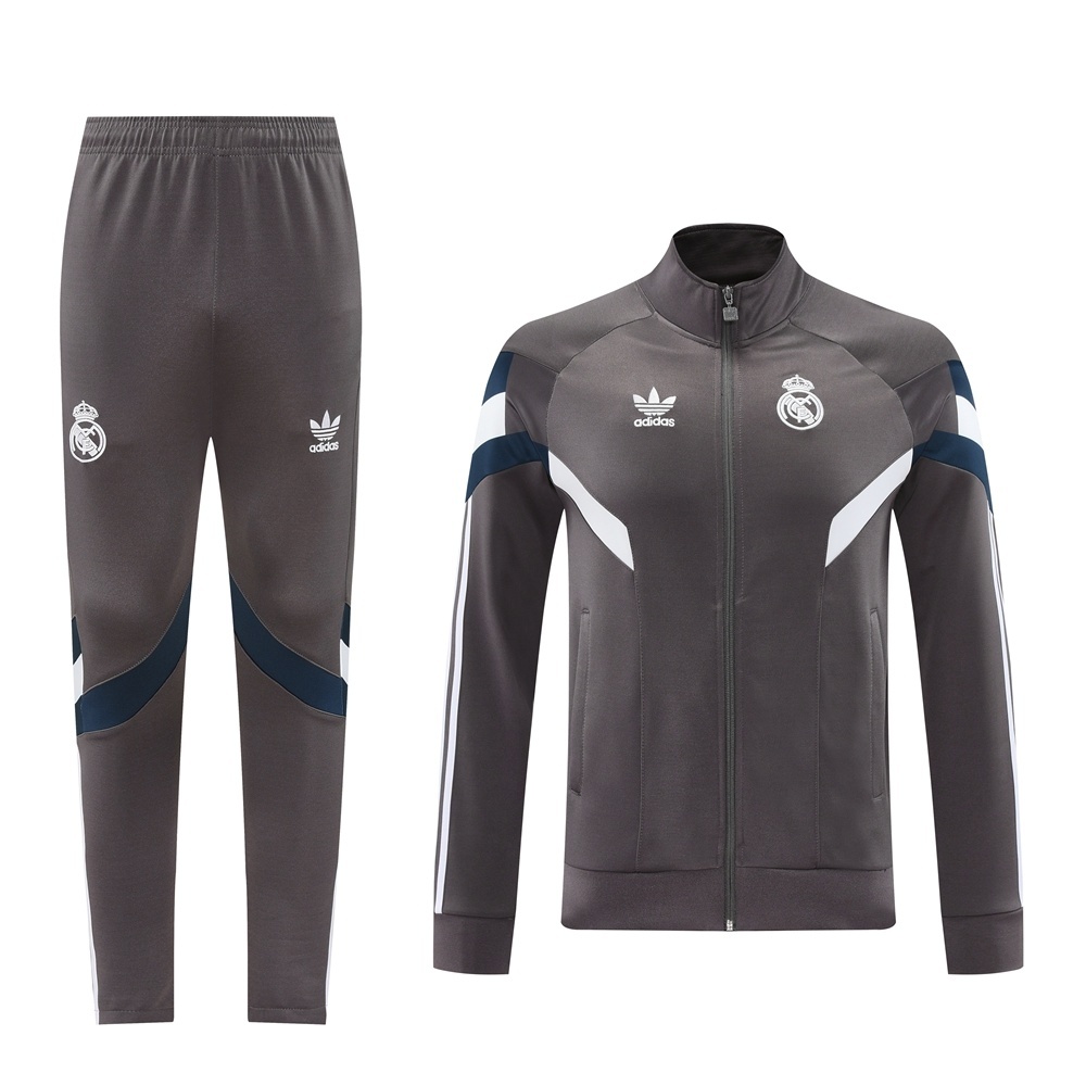 25/26 Real Madrid Light Grey Full Zipper Jacket+Long Pants