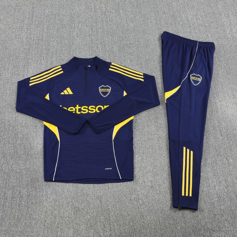 25/26 Boca Juniors Navy Blue with Yellow Stripes Half Zipper Jacket Tracksuit +Long Pants