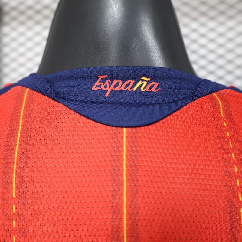 Player Version 2026 Spain Home Long Sleeve Red with Vertical Stripe Pattern Jersey