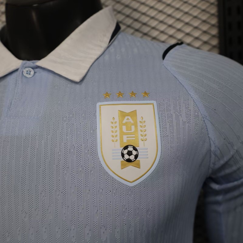 2026 Player Version Uruguay Light Blue with White Collar Long Sleeve Jersey