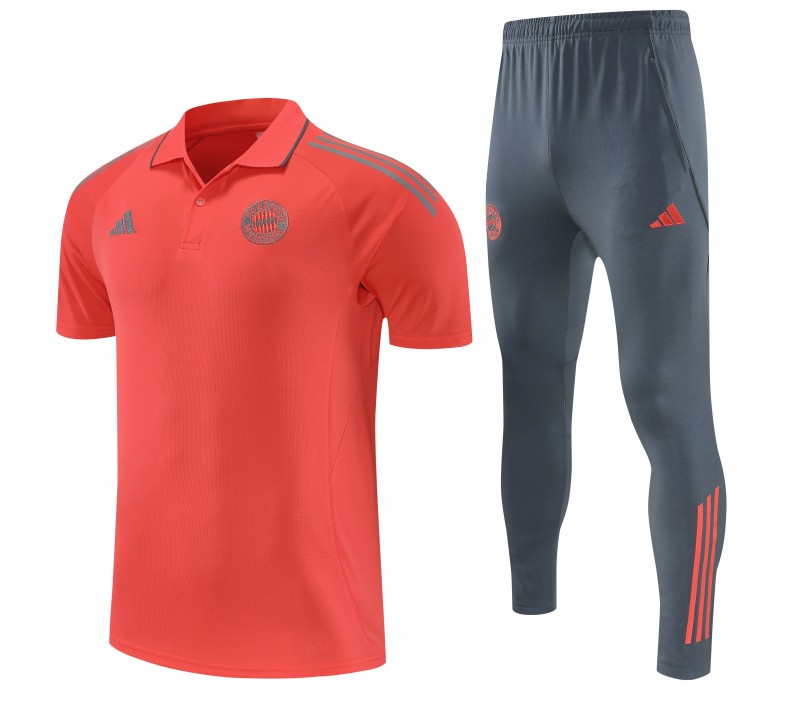 26/27  Bayern Munich Red Polo Training Shirt +Grey  Long Pants Tracksuit
