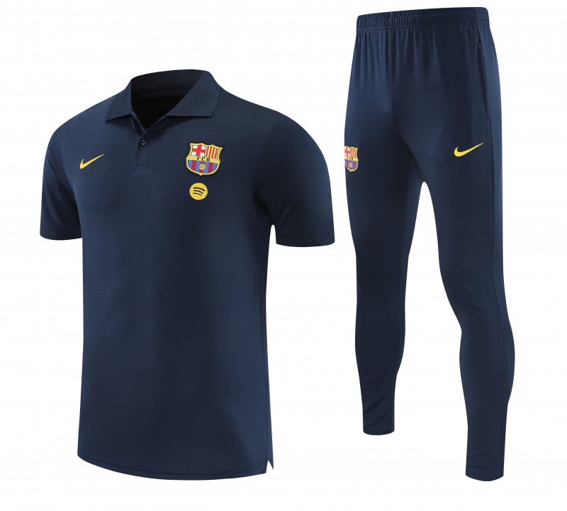 26/27  Barcelona Navy Blue Polo Training Shirt + Long Pants Tracksuit