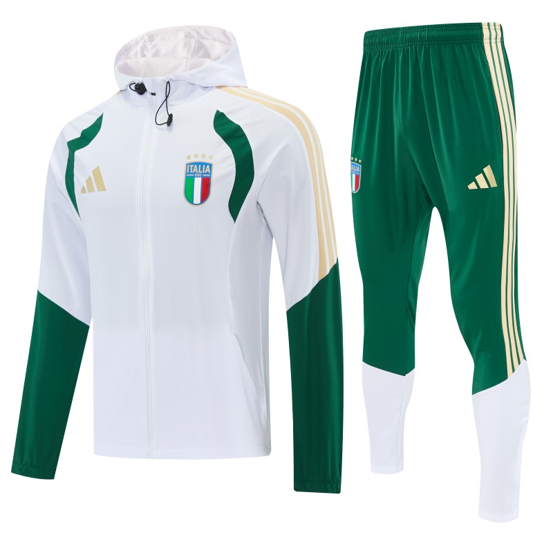 26/27 Italy White Full Zipper Hooded Jacket Tracksuit + Long Pants