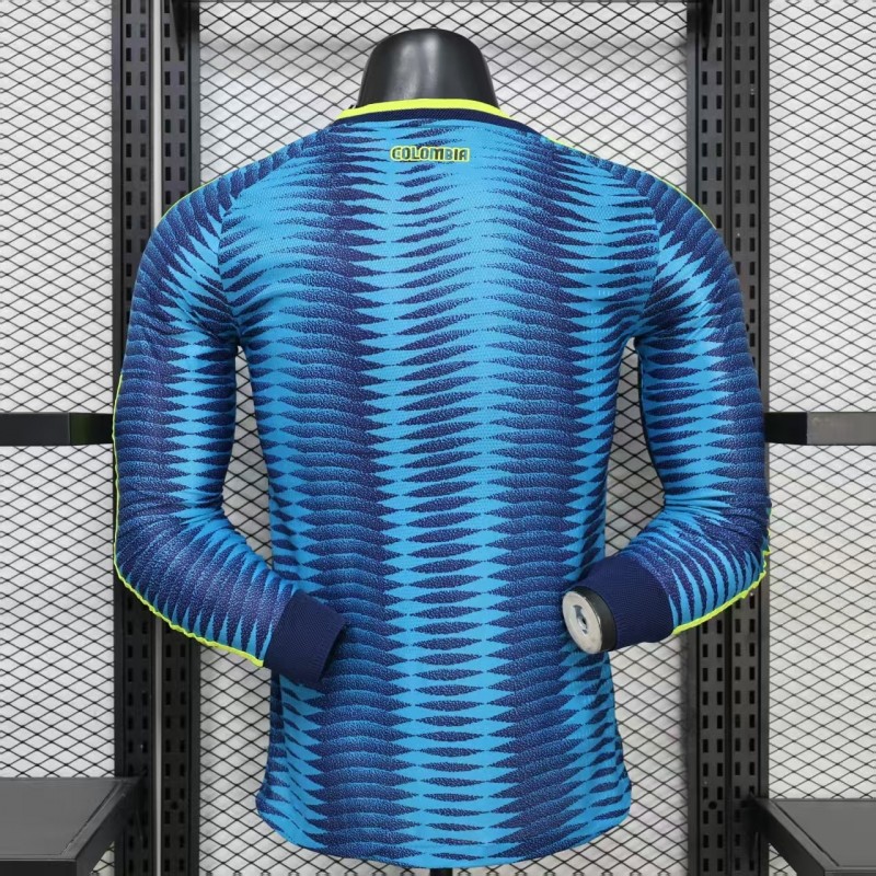 Player Version 2027 Colombia Away Blue with Wave Jacquard Pattern Long Sleeve Jersey