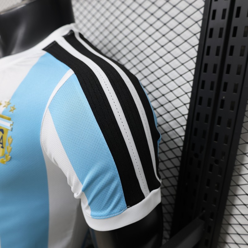 Player Version 2027 Argentina Home White & Light Blue Stripes with FIFA World Cup Champion Badge Jersey