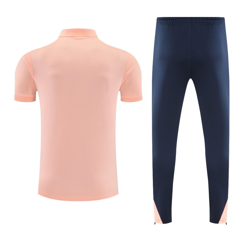 26/27  Barcelona Salmon Pink  Polo Training Shirt + Navy Blue Long Pants Tracksuit