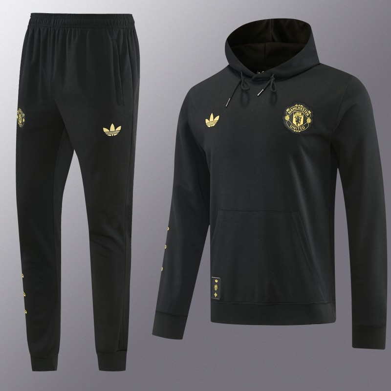 26/27 Manchester United Black Pullover Hooded Tracksuit + Long Pants