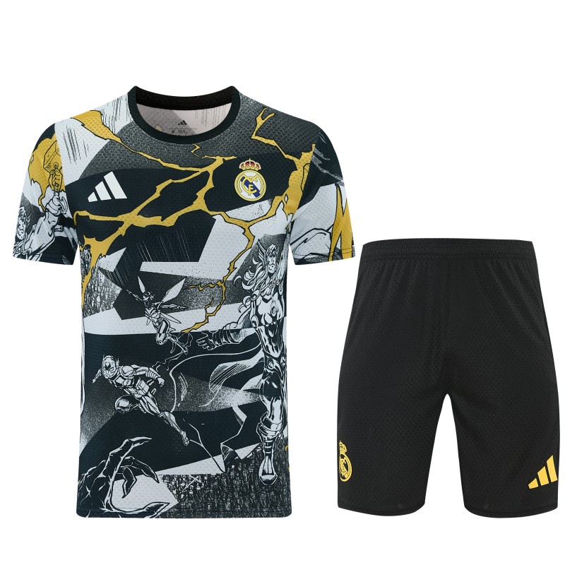 26/27  Real Madrid Black x Marvel  Short Sleeve+Soccer Shorts