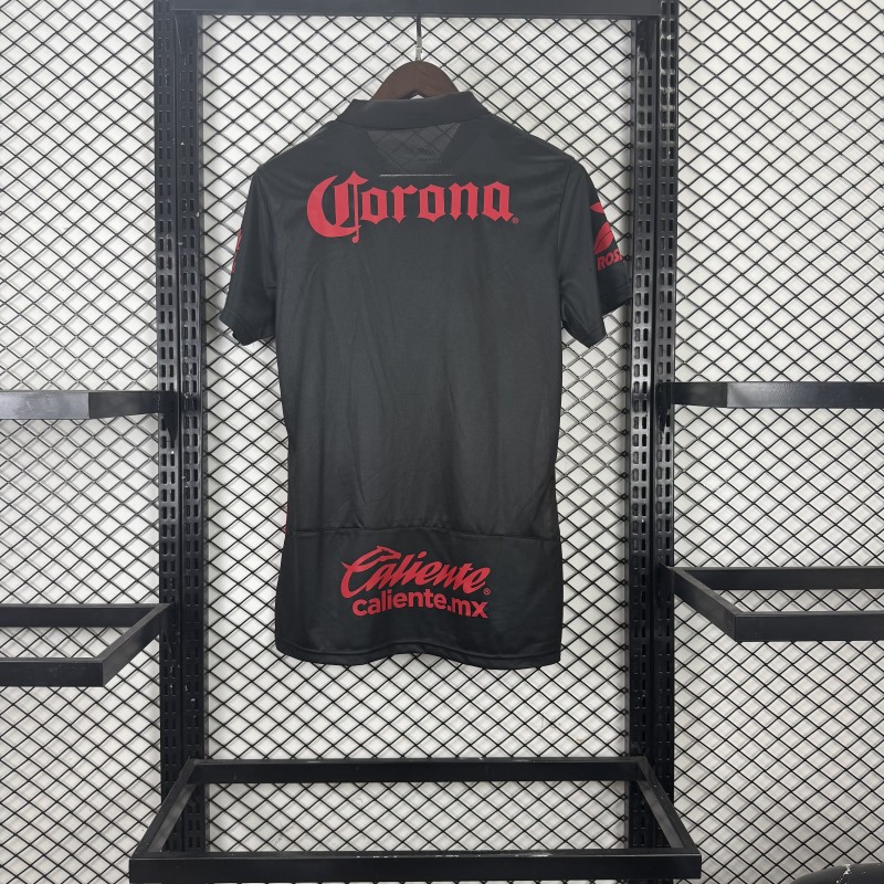 Player Version Womens 25/26  Deportivo Toluca FC Black Goalkeeper Short Sleeve Jersey with Polo Collar