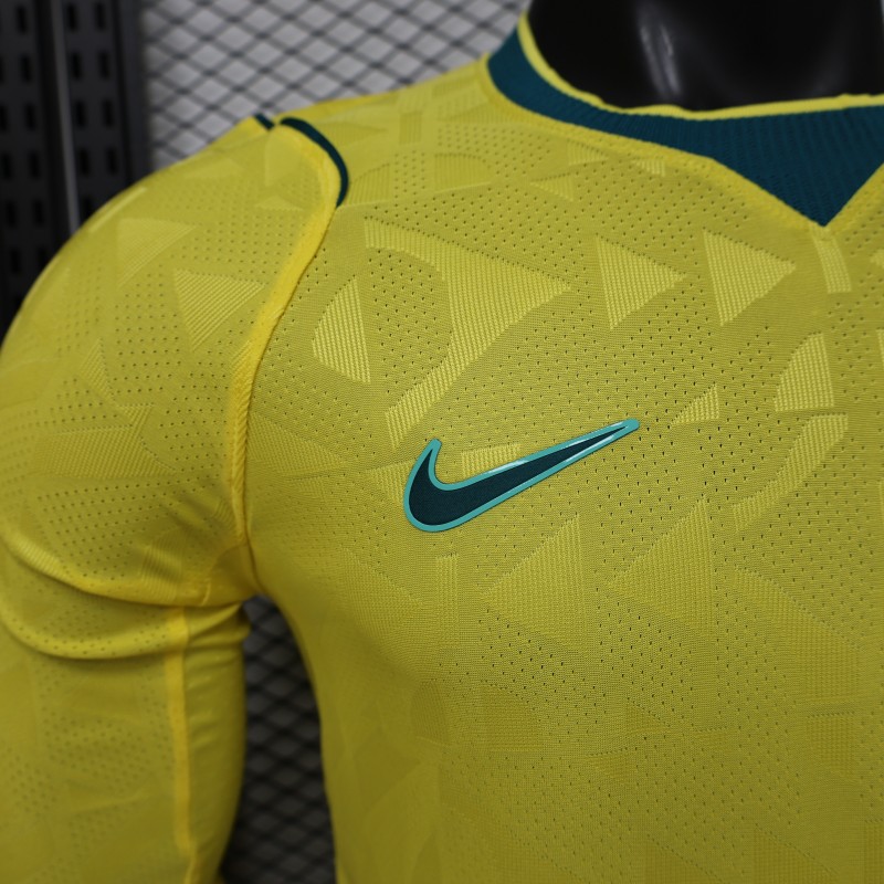 Player Version 2026 Brazil  Yellow with Geometric Pattern Home Long Sleeve Jersey