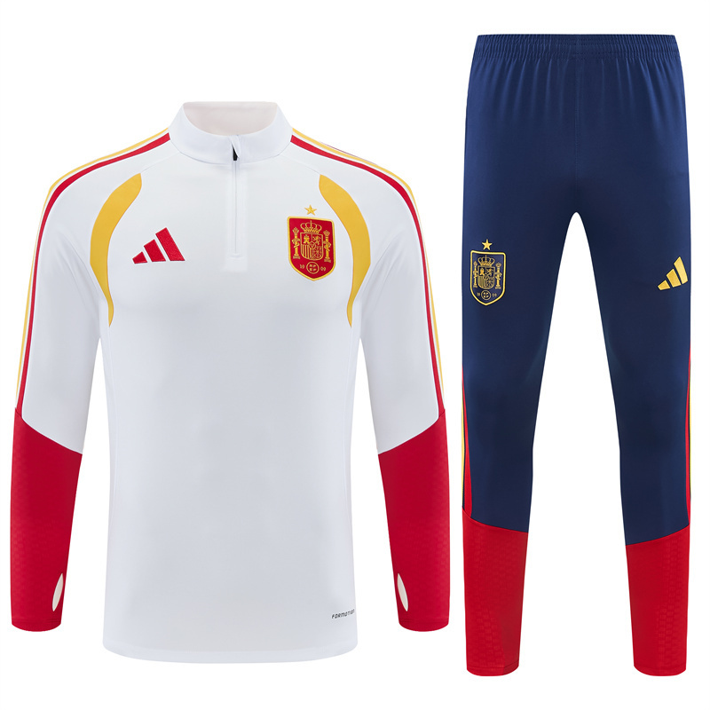 26/27 Spain Away White Half Zipper Jacket Tracksuit + Long Pants
