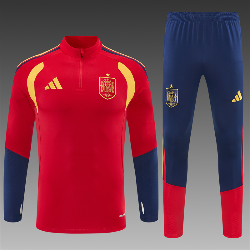 26/27 Spain Home Red Half Zipper Jacket Tracksuit + Long Pants
