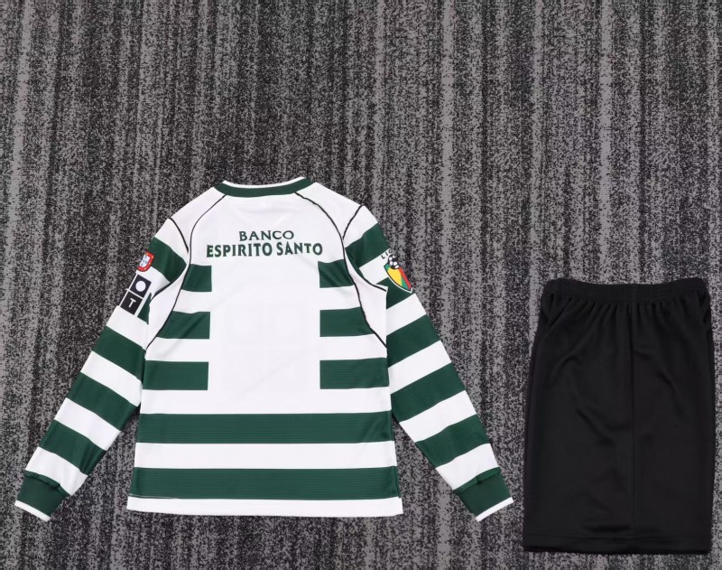 Retro Kids 01/03 Sporting CP White Green Home Long Sleeve Jersey