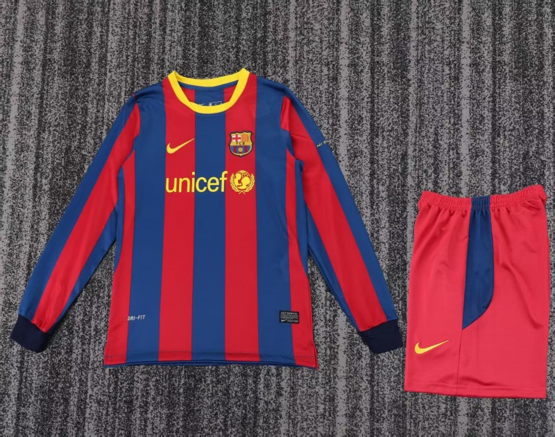 Retro Kids 10/11 Barcelona Red Blue Home Long Sleeve Jersey