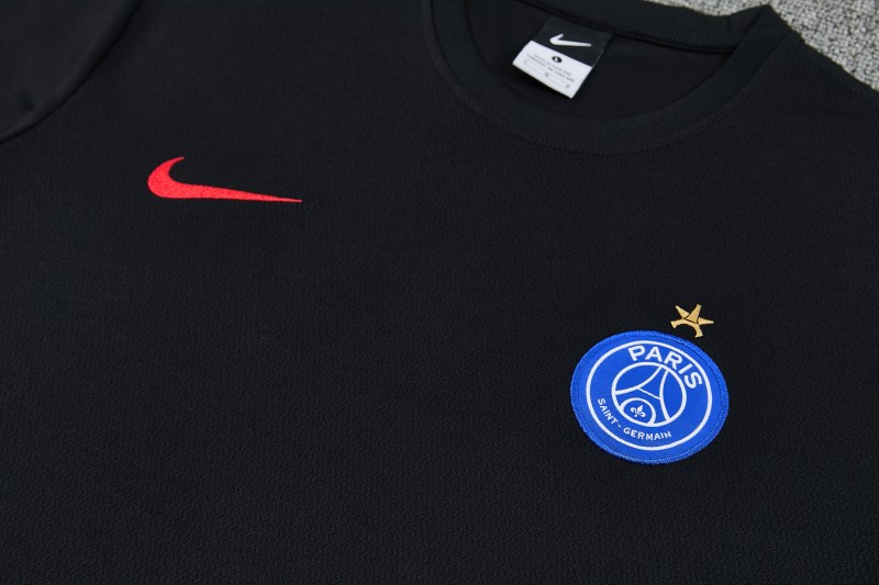 26/27 Paris Saint-Germain Black  Short Sleeve Tracksuit + Long Pants