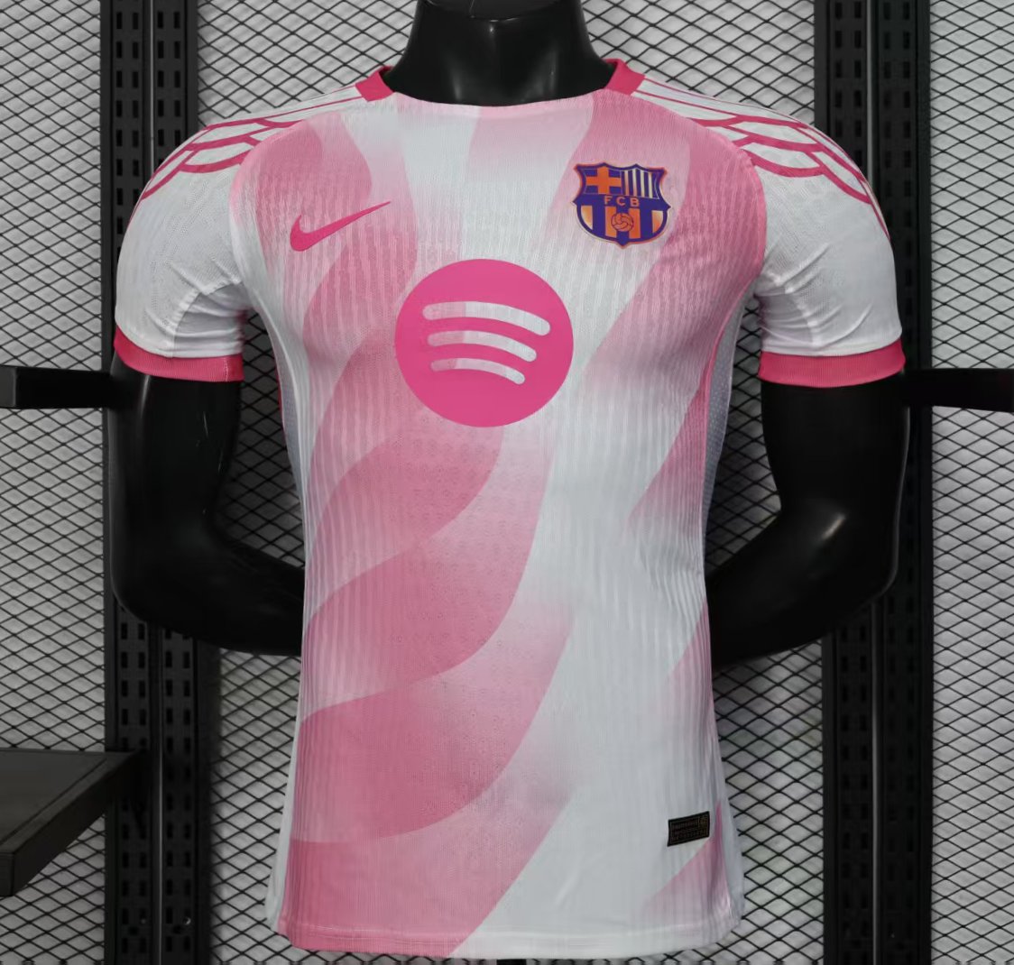 Player Version 25/26 FC Barcelona Pink White with Diagonal Stripe Pattern Jersey