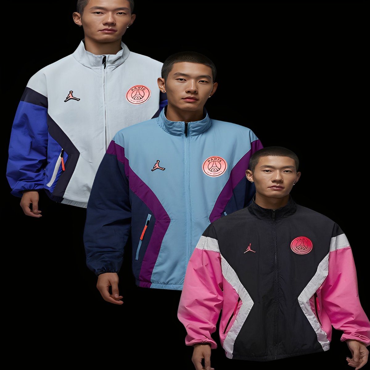 25/26 PSG Retro Color Block Track Jacket Set - Blue/Black/Pink Collection Windbreaker 3 Colors
