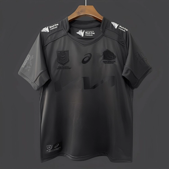 25/26 Kids Brisbane Broncos All Black with Tonal Design Jersey