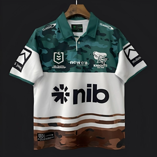 25/26 Newcastle Knights White with Green and Brown Camouflage Jersey