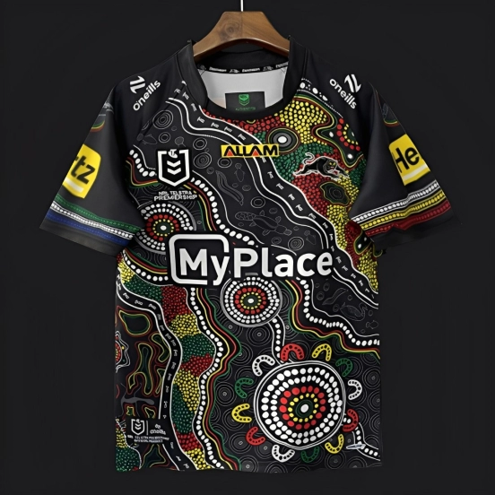 25/26 Penrith Panthers Black with Indigenous Art Design Jersey