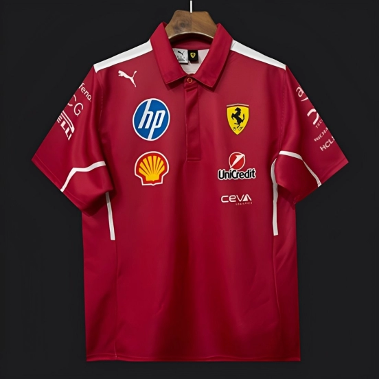 2025 F1 Scuderia Ferrari Red with White Trim Team Polo Shirt