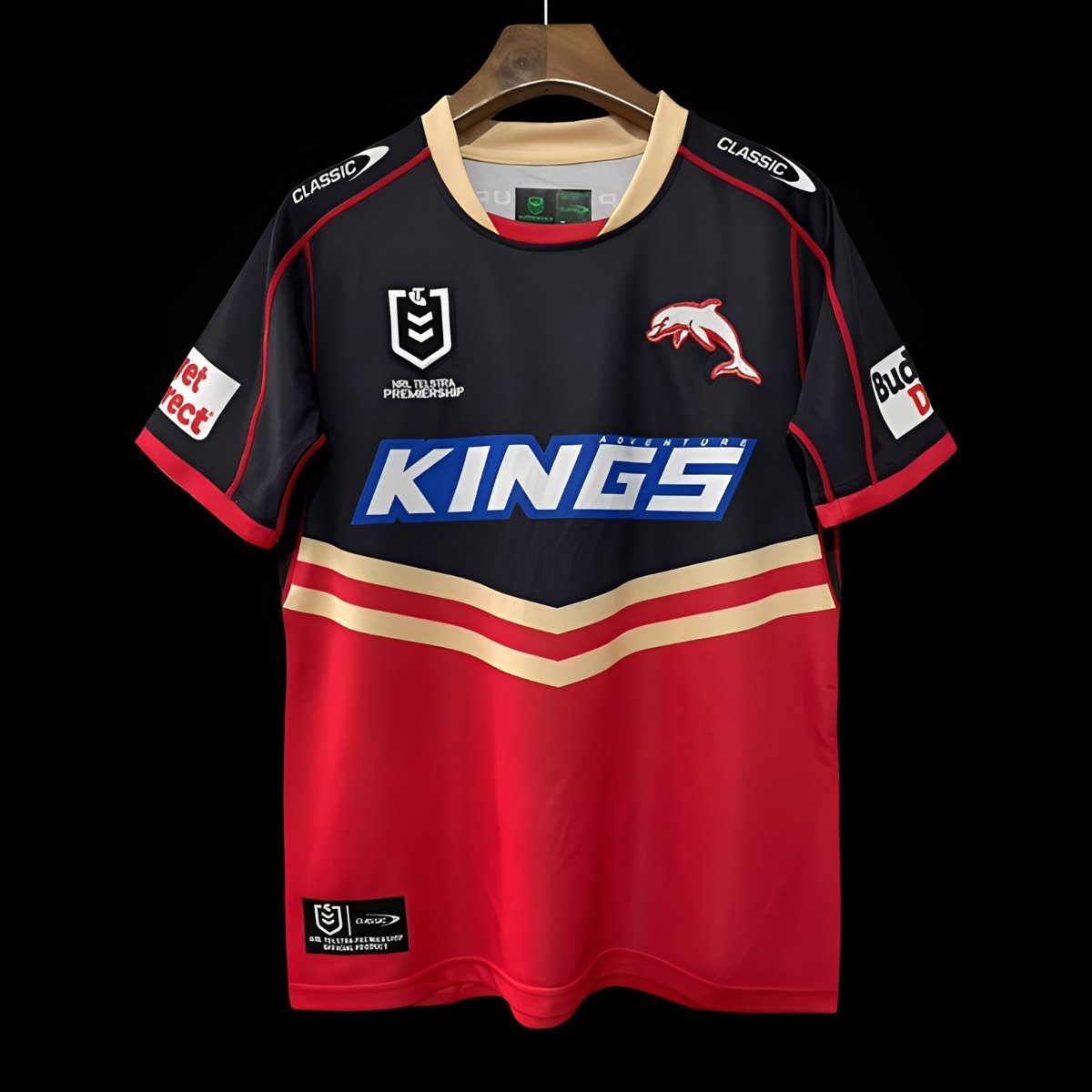 2025 Redcliffe Dolphins Red with Tonal Hoops Home Jersey